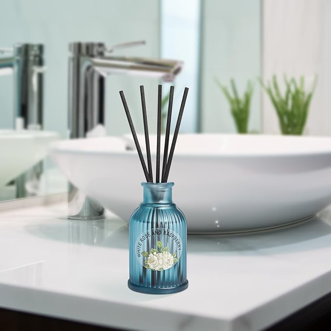 Rose and Berries Reed Diffuser Set, 2-Pack 3.5fl oz Aroma Essential Oils, Flower Scented Oil Home Fragrance with Fiber Sticks, Aromatherapy Air Freshener for Room Shelf Bathroom Decor