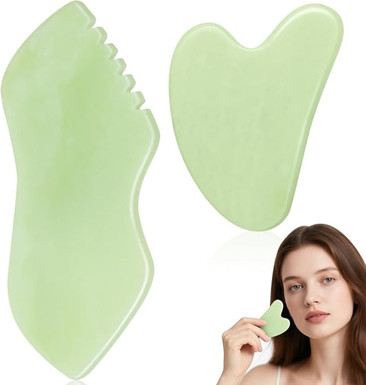 airogym 2PCS Jade Stone Gua Sha Set Face Massager Jade Facial Tools Body Lymphatic Drainage Massager, Guasha Face Sculpting Tool Skin Care Set Gifts for Women Gua Sha Sculpting for Tighten Skin