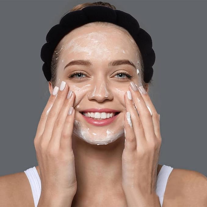 AMCAMI 2 PCS Puffy Spa Headband for Women Sponge Headbands for Girls Terry Towel Cloth Fabric Head Band for Face Washing, Skincare, Makeup Removal, Facial Mask, Shower, Hair Accessories