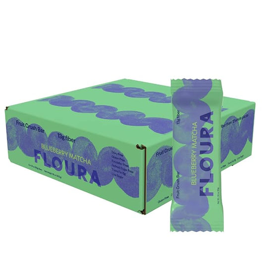 Floura Blueberry Matcha Fruit-Forward Fiber Bars– High Fiber, Vegan, Gluten & Dairy Free, Low Calorie Healthy Snack Bars with Upcycled Produce for Gut Health [10 Pack]
