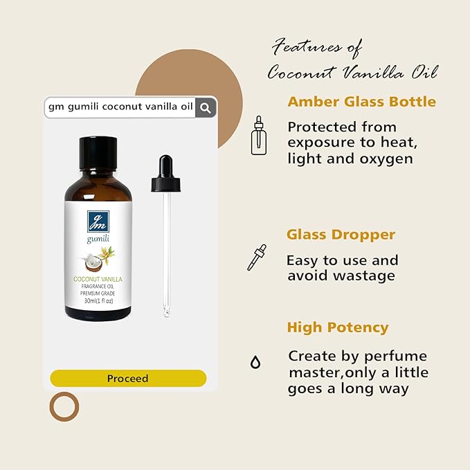 Coconut Vanilla Fragrance Oil, Perfume Oil, Home Scent Oils for Soaps, Candle Making, Dryer Balls, Diffusers, Laundry, Slime -1 oz /30ml