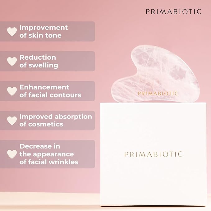 PRIMABIOTIC Gua Sha Stone – Facial Massage Tool for Wrinkles – Rose Quartz Guasha – Skin Care – Beauty Products – Massage Tool for Skin Care – Anti-Aging