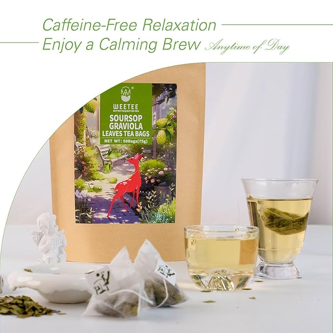 WT WEETEE Soursop Leaves Tea Bags 50 Count, Made with 100% Pure Soursop Graviola/Guanabana Leaves, Natural Caffeine-free Herbal Tea, Corn Fiber Tea Bags