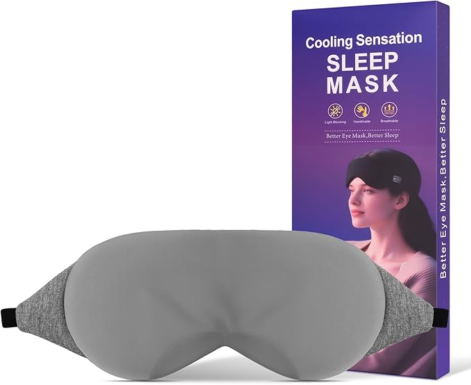 Cotton Sleep Mask for Side Sleepers Men & Women, Cool Touche Eye Mask with Memory Foam Nose Padding, Ultra Soft Blockout Eye Shade Cover,Sleep Mask for Sleeping, Travel, Nap (Gray)