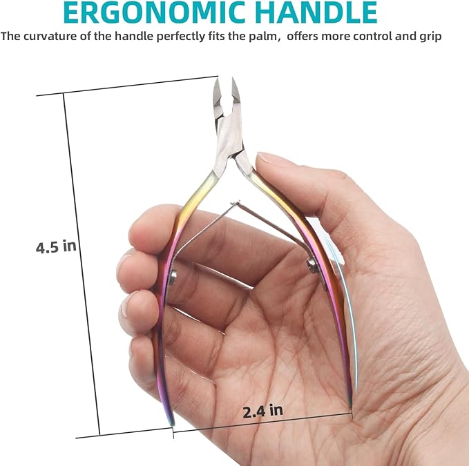 Cuticle Trimmer with Cuticle Pusher, RONAVO Cuticle Remover Stainless Steel Professional Cuticle Nipper, Durable Pedicure Manicure Tools (Polish Multi-color)