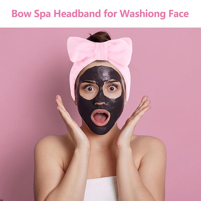 Ondder 8 Pack Makeup Headband Black and Pink Spa Headband Skincare Headbands for Washing Face
