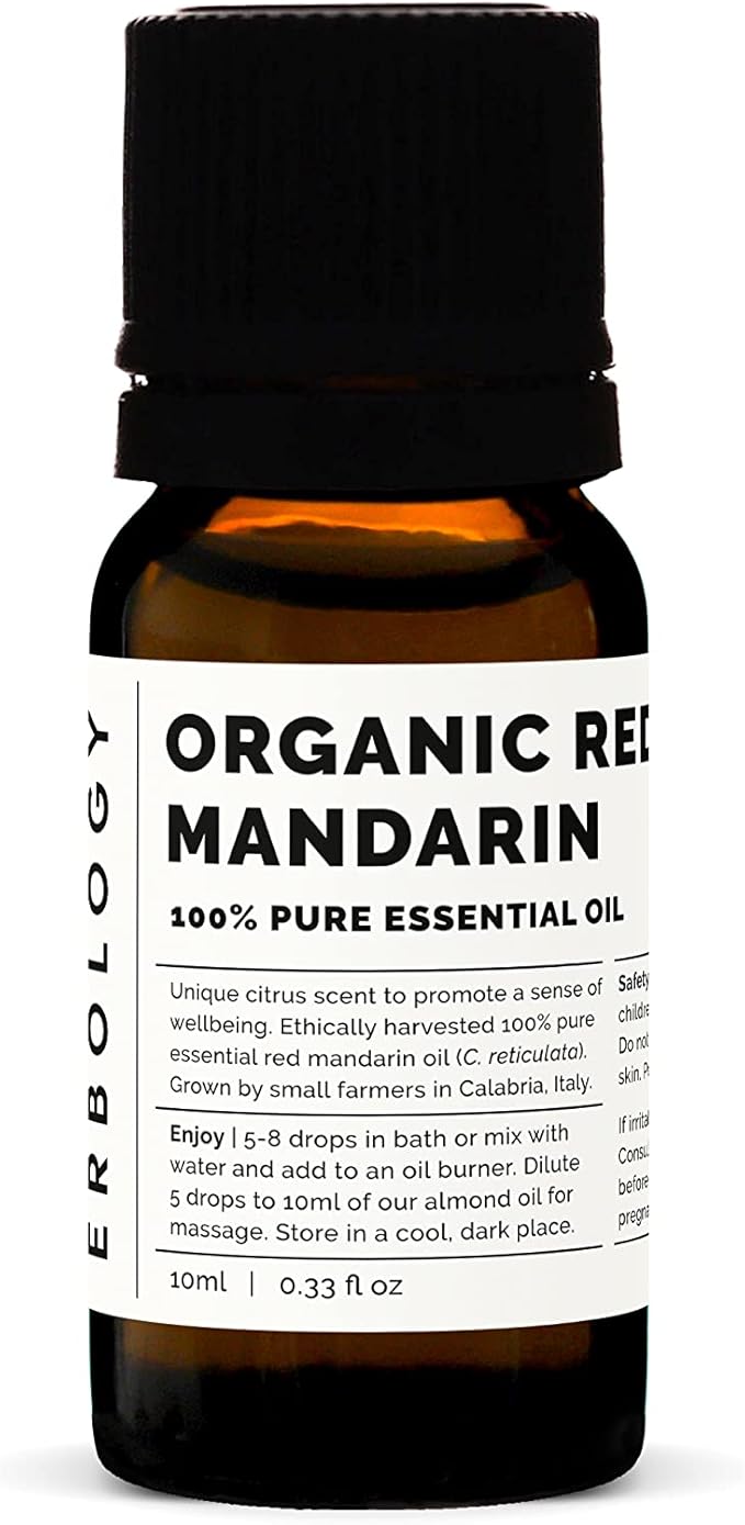 Erbology 100% Organic Pure Red Mandarin Essential Oil 0.34 fl oz - Calming & Rejuvenating - Small Batch - Sustainably Sourced Straight from Farm in Italy