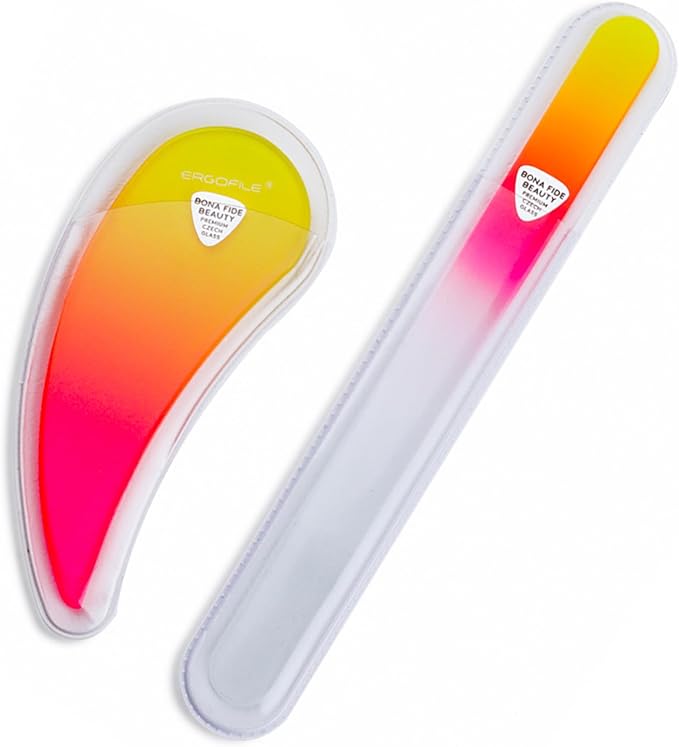 BONA FIDE BEAUTY Czech Glass Nail Files for Natural Nails 2-Pieces Set, Comfort Ergonomic Nail Filers for Arthritis, Tendonitis, Carpal Tunnel Solution for Nail Care