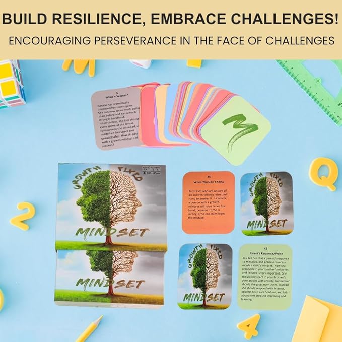 Thought-Spot Growth/Fixed Mindset Card Game: Cultivates Coping & Social Skills; Develops Resilience; Reduces Meltdowns/Stress; Affirmation Cards; Autism-Friendly; Mindfulness; CBT; 98 Cards, Ages 8+