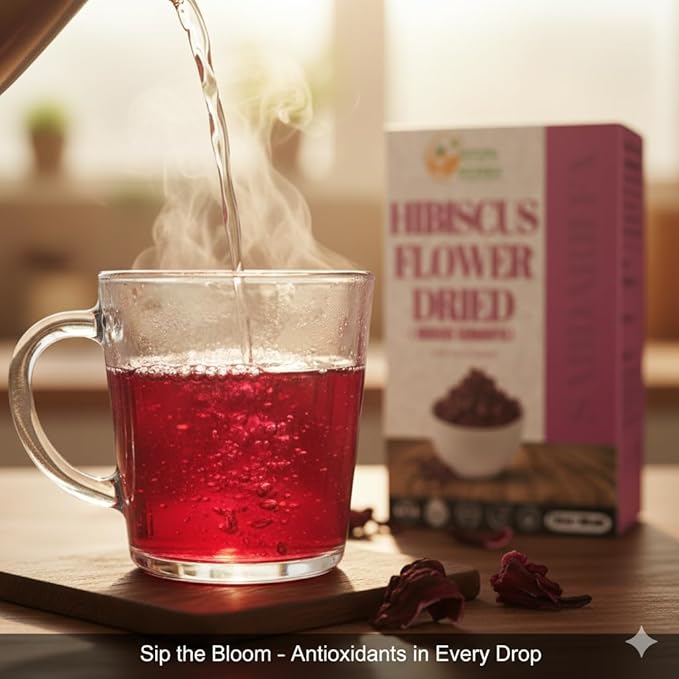 Herbs Botanica Hibiscus Flower Dried Organic For Tea, Hair Growth, Flor De Jamaica Organica Whole Full Flower Petals Cake Decoration & Cocktails 7.05 Oz / 200 Gms