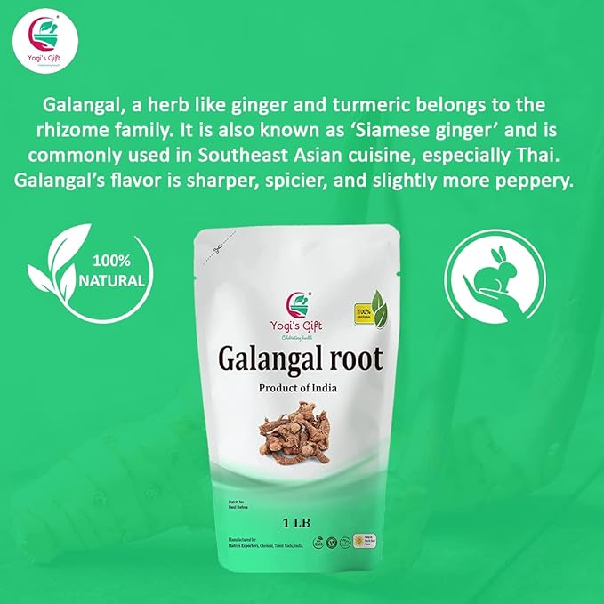 Dried Galangal root 1LB | Whole root (not slices) | Alpinia Galangal | Ads Wonderful Flavour and Aroma to Soups | by Yogi’s Gift®