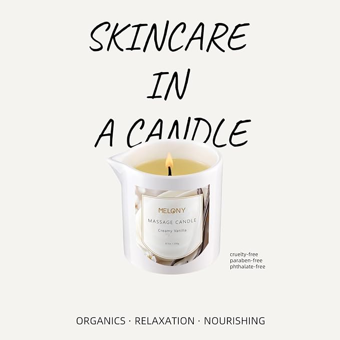 MELONY Luxury Massage Candle - Moisturising, Body Oil Candles for Muscle Relaxation, 8.1OZ (Creamy Vanilla)