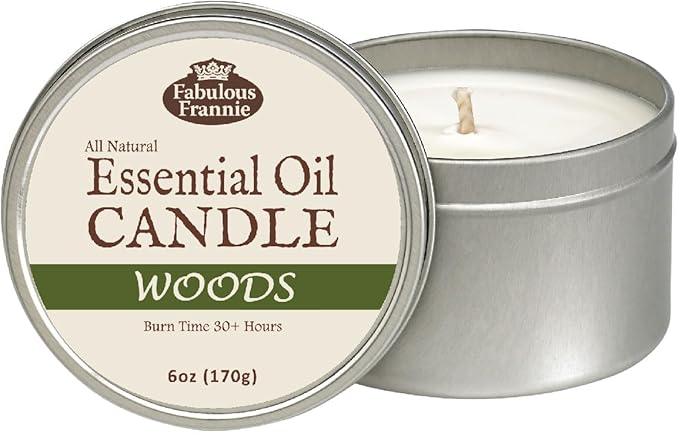 Fabulous Frannie Woods All-Natural Soy Candles Cotton Wick High Pure Essential Oil Scent 40 Hours Burn Time Gift for Women & Men 6 Ounce (Pack of 1)