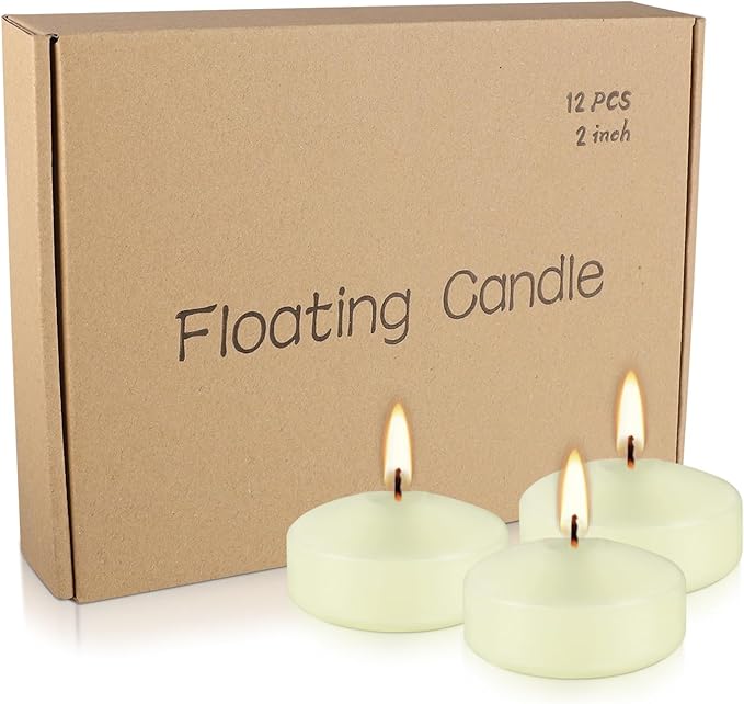 12-Pack Ivory Floating Candles (2") - Waterproof Wedding/Party/Spa Decor, Long-Lasting Burn