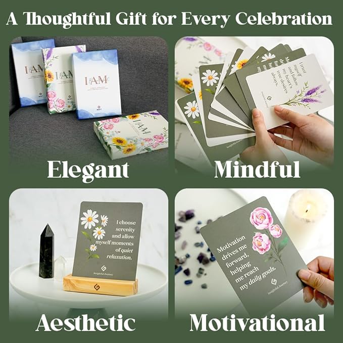 52 Positive Floral Affirmation Cards for Women with Display Stand - Mindful Affirmations to Build Success - Daily Growth Challenges & Inspiration - Mindfulness & Self Care Gift for Women, Men