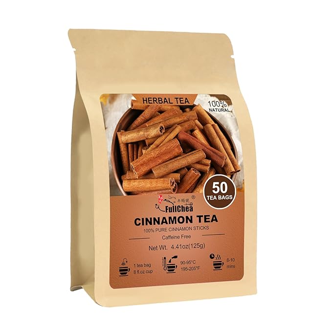 FullChea - Cinnamon Tea bags, 50 Teabags - Natural Cinnamon Sticks Tea for Relaxation - Caffeine-free - Support Better Sleep