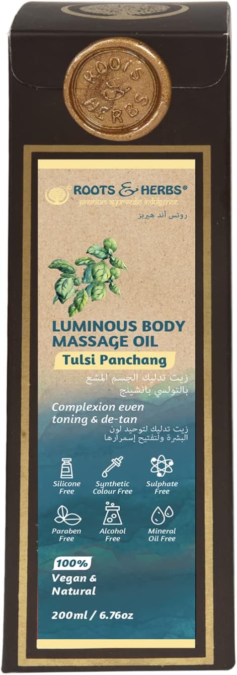 ROOTS AND HERBS Ayurvedic Tulsi Panchang Body Massage Oil 6.7 FL Oz