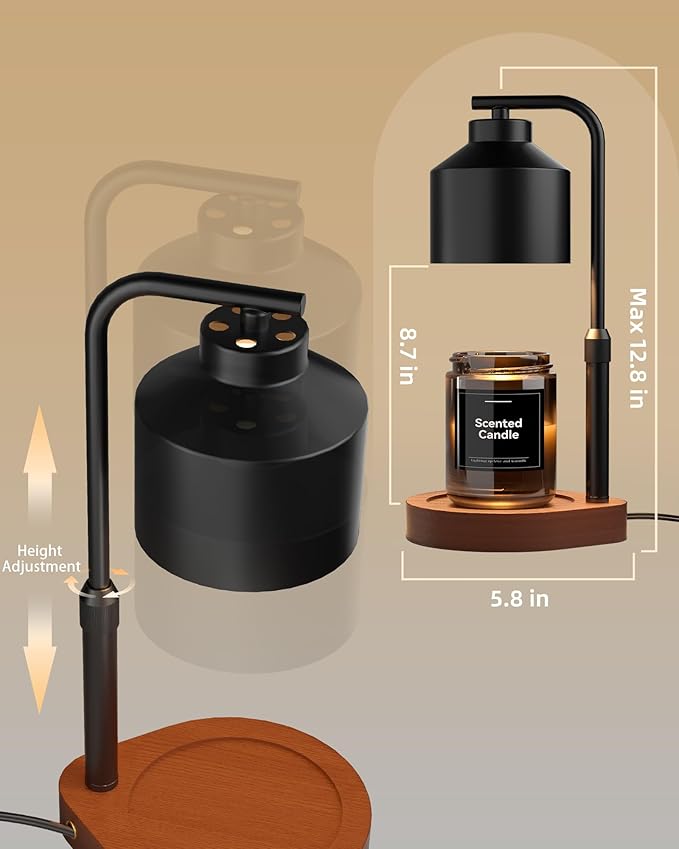 Candle Warmer Lamp with Timer & Dimmer for Yankee Candles, Adjustable Height Candle Warmer for Jar Candles, Wax Melt Lamp for Home Decor & Gifts, Black, 2 Bulbs