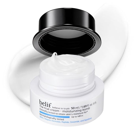 belif Moisturizing Bomb – Daily Ceramide Moisturizer with Peptide & Squalane, 48hr Hydration & Anti-Aging Cream, Milky & Lightweight, Restores Skin Barrier, Korean Skincare, 1.68 fl oz (50ml)
