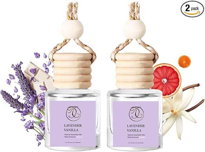 2Pack Lavender Vanilla Scented Automotive Air Freshener Set, Car Accessories Decoration Hanging Scented Car Diffuser for Men Women Best Gifts