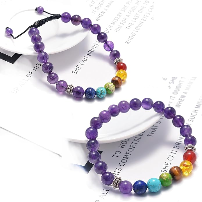 AD Beads 2Pcs His & Hers Distance Beads Bracelets Elastic Natural Stone Yoga Bracelet