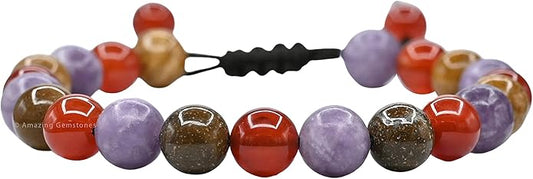 Natural Healing Crystal Bracelet for Women - Mens Bracelet Energy Balancing Gemstones Set - Adjustable Stone Bead Bracelet for Men and Women - Chakra Crystal Therapy Accessory, Meditation