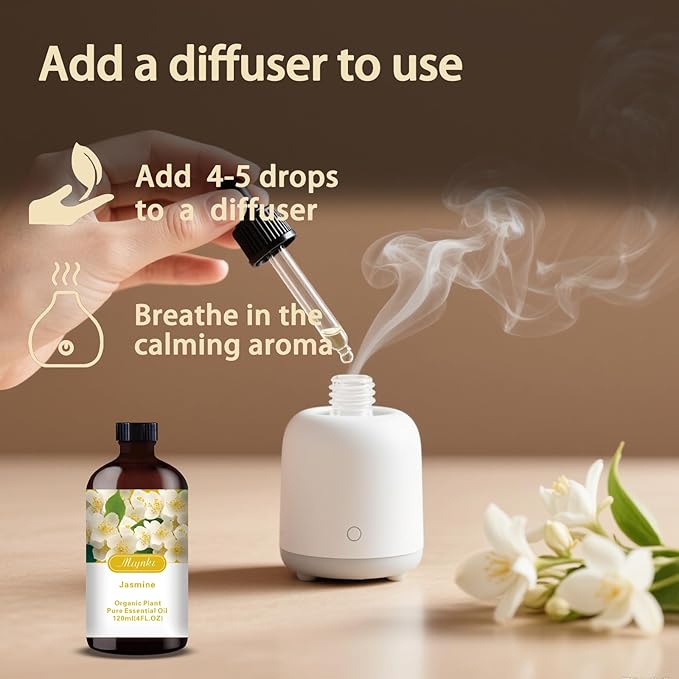 Jasmine Essential Oil-Jasmine Fragrance Oil 4.33oz (130ml)-100% Pure Natural Scent for Diffusers, Candles, Soap Making & Aromatherapy-Relaxing Home & Gift Essential Oil for Bath, Massage