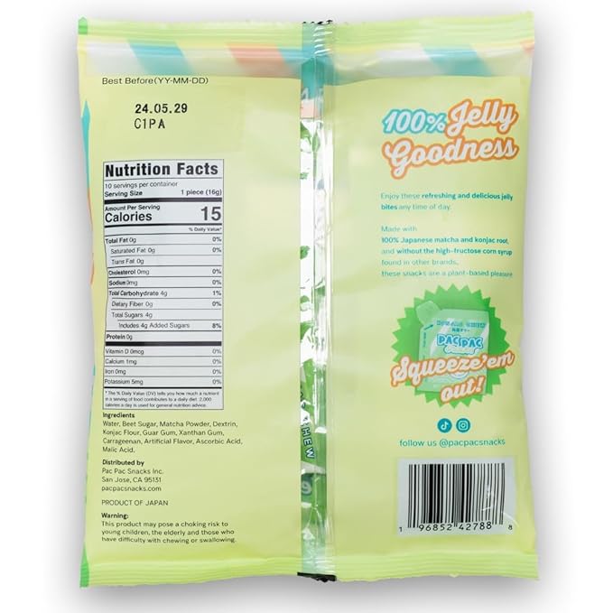 Matcha Konjac Chews | Premium Konjac Jelly Treats | Vegan, Gluten-Free, Low-Calorie | Crafted in Japan | Only 4g Sugar, 0g Fat per Serving | Green Tea Snack for Weight Management