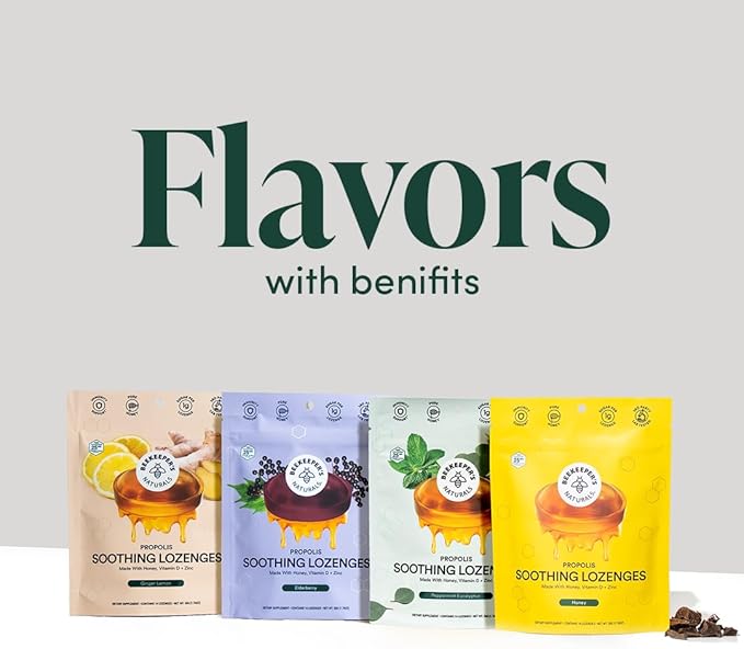 Beekeeper's Naturals Soothing Mint Eucalyptus Cough Drops, Immune Support with Vitamin D, Zinc and Propolis, Cooling & Throat Soothing Lozenges, 14 Ct