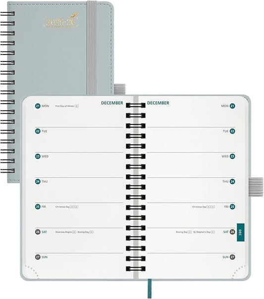 BEZEND Pocket Planner 2026 Weekly and Monthly (3.5" x 6"), 2-Column Calendar Book for Purse (Jul 25-Dec 26), Dual Schedule for Daily Appointment, Spiral Bound, PU Leather Softcover, Dutch Blue