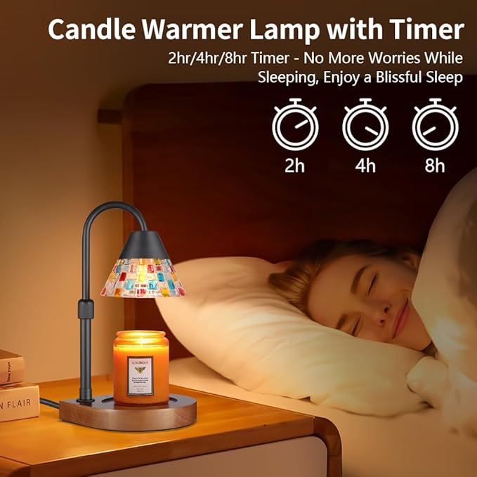 Dimmable Candle Warmer Lamp with Timer, Electric Wax Melt Warmer for Scented Jar Candles Adjustable Height Mothers Day Birthday Gifts for Women Mom Grandma, Home Offices Decor Light(Mosaic Glass)