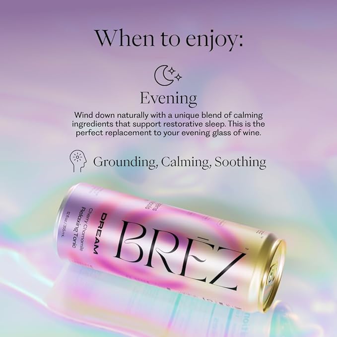 BRĒZ Dream Reishi Mushroom Drink, Non-Infused Relaxing Tonic with Reishi, Chamomile, Tart Cherry, Magnesium & L-Theanine, Vegan Adaptogen Drink for Sleep, Calm & Mood, 12 fl oz - 12 Pack