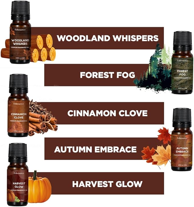 Folkulture Essential Oils for Home | Set of 5 (0.33 fl oz x 5) Fall Essential Oil or Diffuser Oils for Relaxation | Cinnamon Essential Oil or Fall Scents | Pumpkin Fall Essentials for Wome