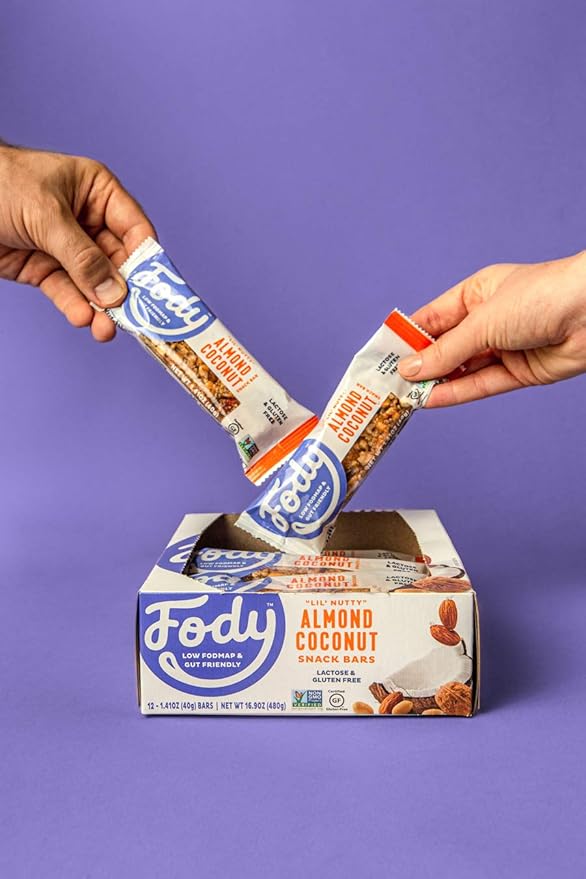 Fody Foods Snack Bars, Almond Coconut, 1.41 Oz (Pack of 12), 6g Protein, Low FODMAP, Gut & IBS Friendly, Vegan, Lactose Free, Non-GMO, Gluten Free