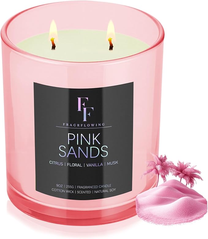 Pink Sand Scented Candle, 2-Wick Luxury Soy Wax Candle, 9 oz Aromatherapy Candle Home Fragrance Candles Gift