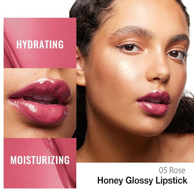 Kaely Rose Honey Glossy Lipstick for Women, Moisturizing Shine Lipstick for Dry Lips, Hydrating Nourishing Tinted Lip Balm, Sheer Lightweight Lip Gloss Stain Makeup, Vegan & Cruelty-Free, 05