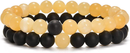 AD Beads 2Pcs His & Hers Distance Beads Bracelets Elastic Natural Stone Yoga Bracelet