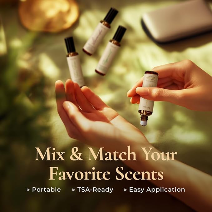 Gya Labs Classic Roll on Essential Oils Set - 100% Pure Natural Frankincense, Peppermint, Lavender, Tea Tree Oil Rollers for Skin & Body Comfort, Relaxing Gift for Women (0.34 Fl Oz Each)