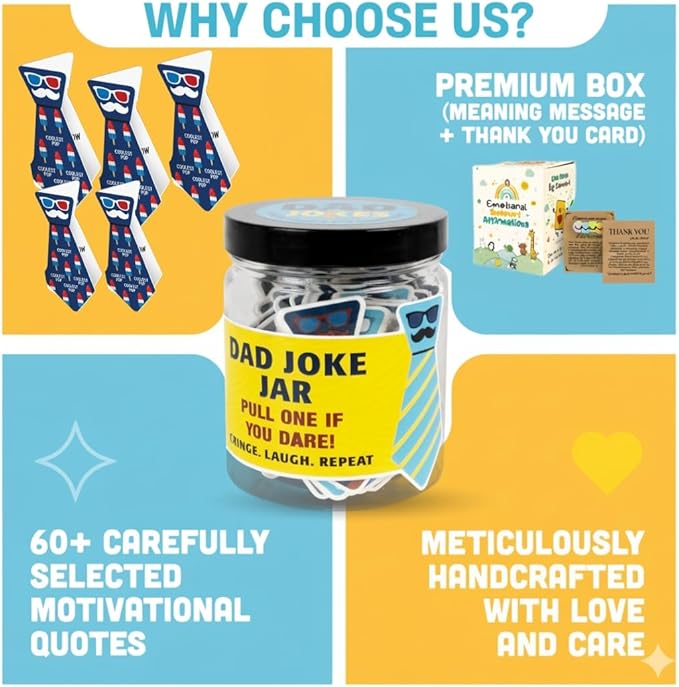 60 Dad Jokes Cards Jar, NFC 1000 Dad Jokes Bracelet, Funny Birthday Gift for Dads Men, White Elephant Gifts for Adults, Men Granpa Gift, Funny Gag Gifts