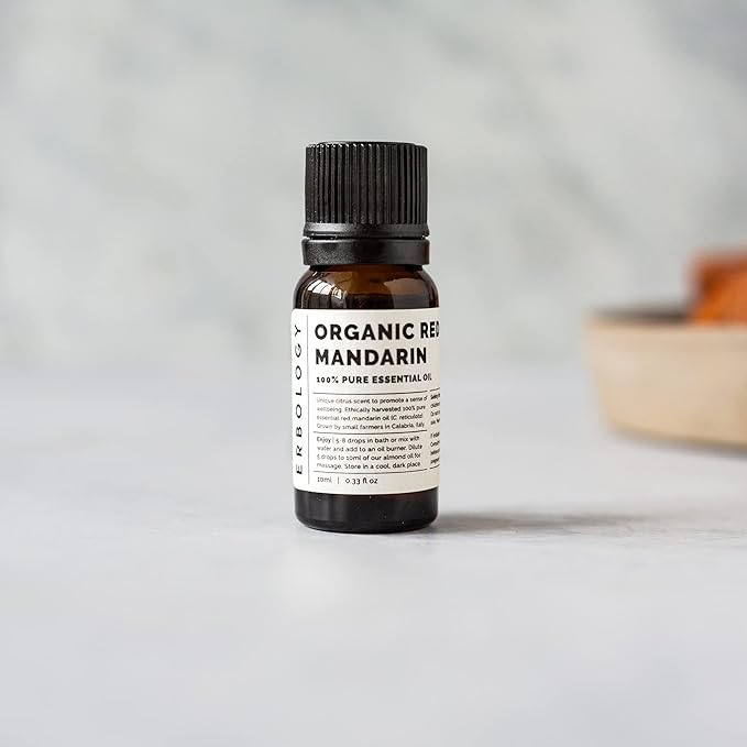 Erbology 100% Organic Pure Red Mandarin Essential Oil 0.34 fl oz - Calming & Rejuvenating - Small Batch - Sustainably Sourced Straight from Farm in Italy