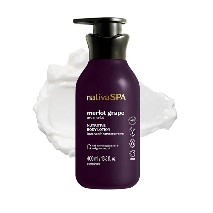 Nativa SPA by O Boticário Merlot Grape Body Lotion, Deep Hydration with Quinoa & Grape Seed Oil for Silky, Firm Skin 13.5 Ounce (400ml)