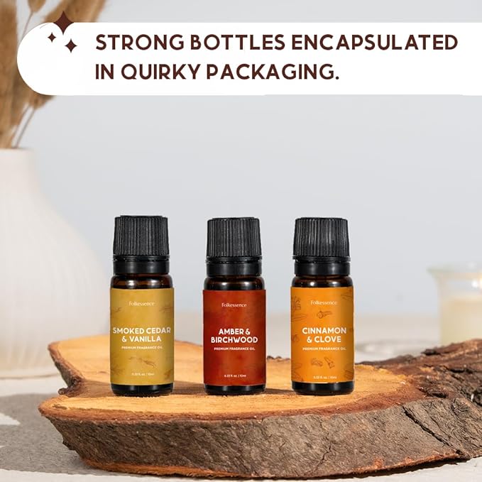 Folkulture Essential Oils for Home | Set of 3 (0.34 fl oz x 3) Fall Essential Oil or Diffuser Oils for Relaxation | Cedar, Cinnamon or Fall Scents | Vanilla Essential Oil for Fall Essentials