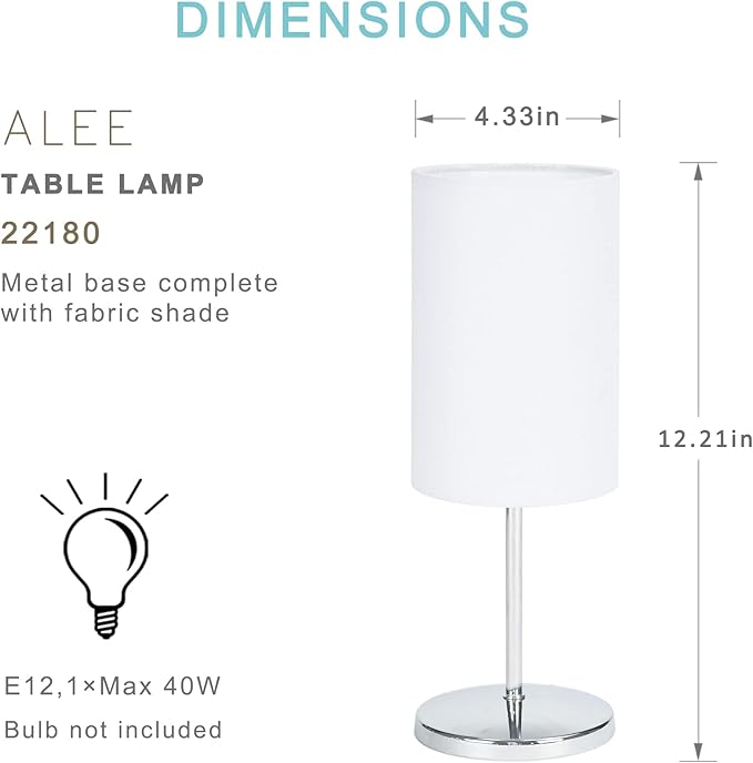 Lampwell Alee Small Table Lamp for Living Room,Set of 2,Modern Kids Night Table Lamp,Φ4.33×H12.21IN,Bulb Excluded,White