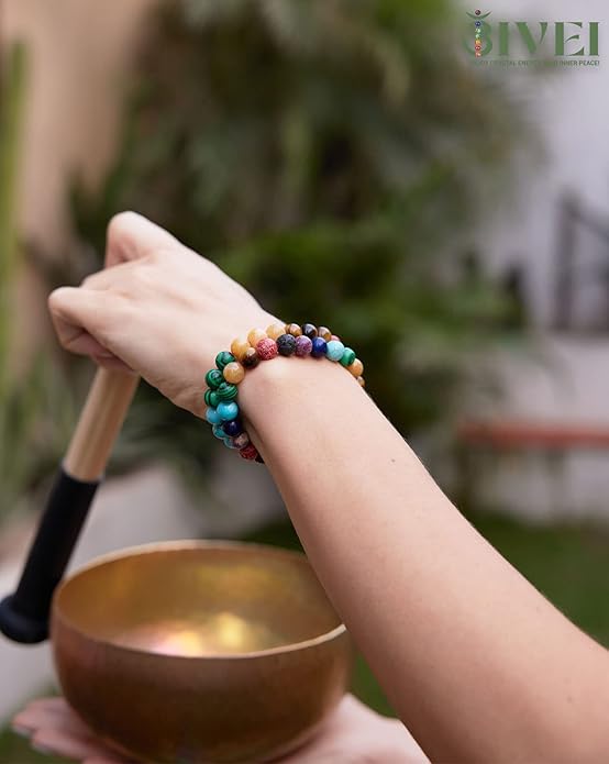 Bivei Natural Gemstone Semi Precious Healing Crystals Handmade Stretchy Round Beads Bracelet, Enhance Positive Energy