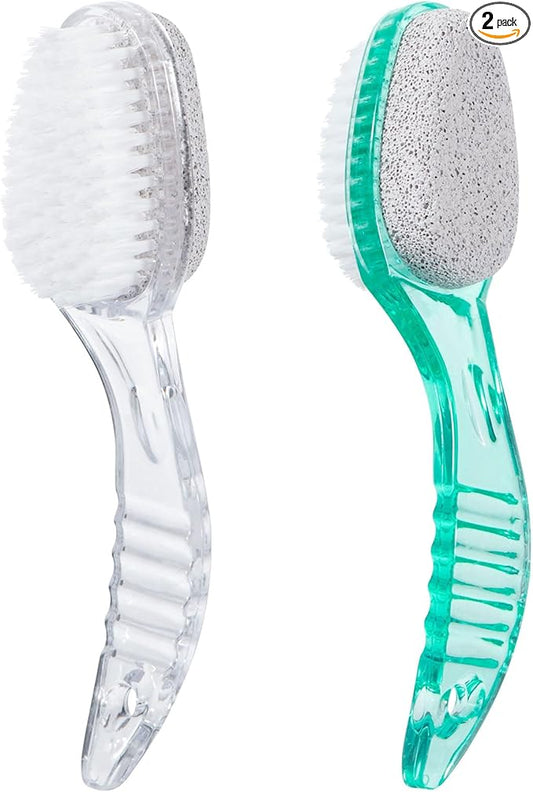 2 Pcs Foot Brush for Shower with Handle 2 in 1, Large Foot Pumice Stone Brush Scrubber Foot File Calluses Remove Suitable for Horniness Foot Spa,Foot Care Smooth Skin (Green&Transparent)