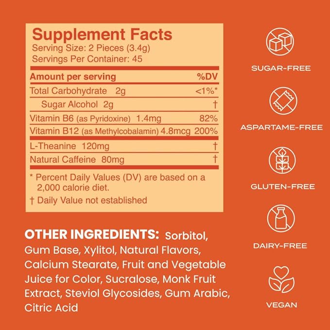 NeuroGum Energy Caffeine Gum (90 Pieces) - Sugar Free with L-theanine + Natural Caffeine + Vitamin B12 & B6 - Nootropic Energy & Focus Supplement for Women & Men - Keto & Vegan, Cinnamon Flavor
