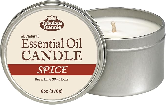 Fabulous Frannie Spice (Holiday) All-Natural Soy Candles Cotton Wick High Pure Essential Oil Scent 40 Hours Burn Time Gift for Women & Men 6 Ounce (Pack of 1)