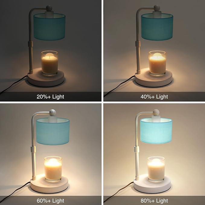Candle Warmer Lamp with Timer, Dimmable Candle Wax Warmer, Height Adjustable Electric Candle Lamp Warmer with 2 Bulbs, Gifts Idea for Women Her, Mom, Vintage Home Decor for Bedroom-Blue