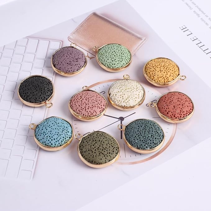 6 Pcs Natural Lava Stone Pendants Assorted Volcanic Rock Essential Oils Diffuser for Jewelry Making Necklace
