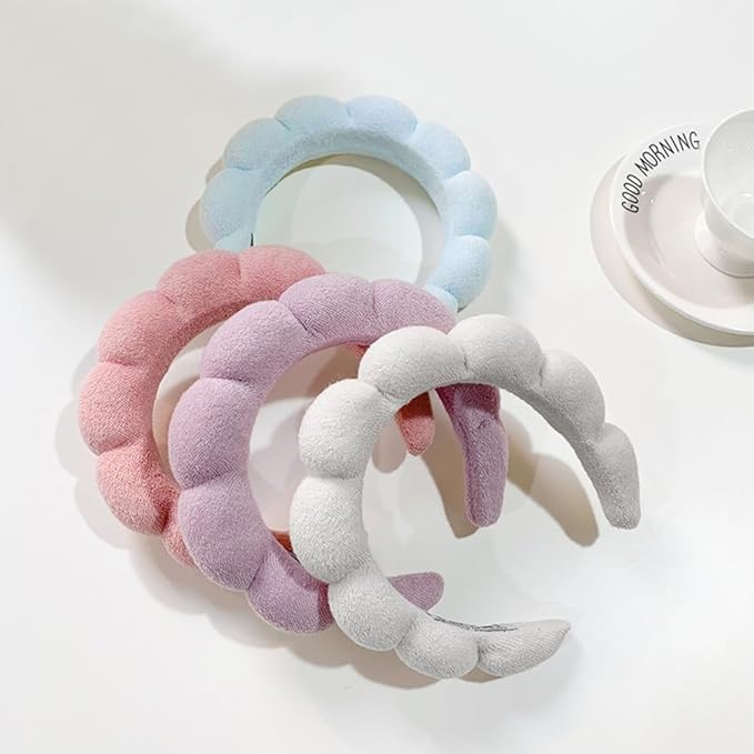 Spa Headbands for Washing Face or Makeup, Sponge Bubble Skincare Headbands, Puffy Terry Cloth Hairband for Women, Skin Care Makeup Headwear Hair Accessories for Girls(Orange Pink)